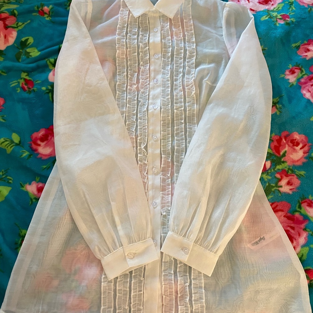 Sugar Thrillz White Ruffle Button Down Shirt - Picture 8 of 11